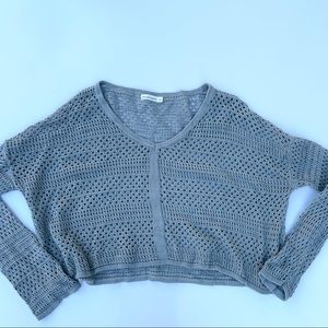 Moon & Madison Teal Waffle Knit Cropped Sweater, M